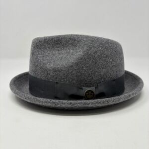 Goorin Bros Good Boy Gray Wool Fedora Hat M Pinched Crown Blk Grosgrain Band Pin